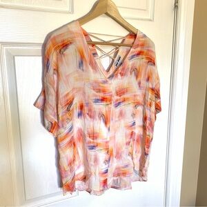 Jac Dale Vibrant Multicolor Blouse Crisscross Back Women’s Large
